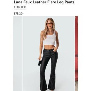 Edikted Luna Faux Leather Flare Leg Pants Size M